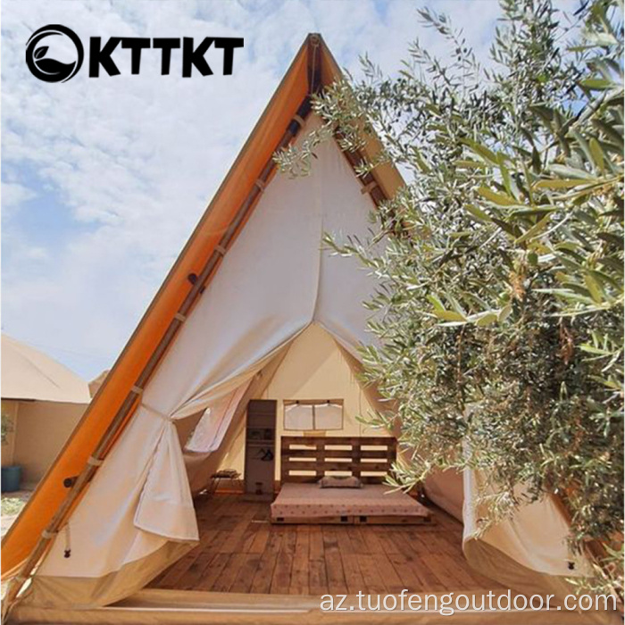 Bej ağ açıq düşərgə üçbucaqlı chalet çadırı